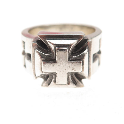 King Baby 925 Sterling Silver Vintage Gothic Cross Oxidized Ring Size 9