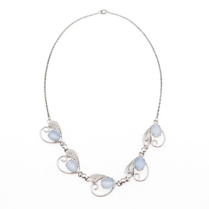 925 Sterling Silver Antique Art Deco Apalite Filigree Chain Necklace 16"