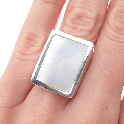 Collins 925 Sterling Silver Vintage Real MOP Modernist Oxidized Ring Size 6