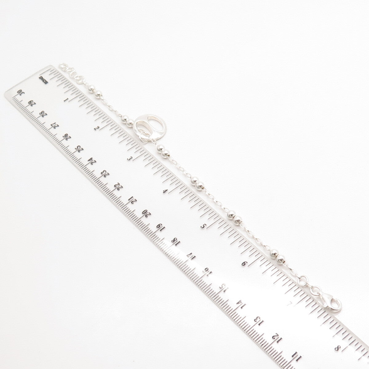 925 Sterling Silver Italy Station Bead & Cable Link Bracelet 7.25"