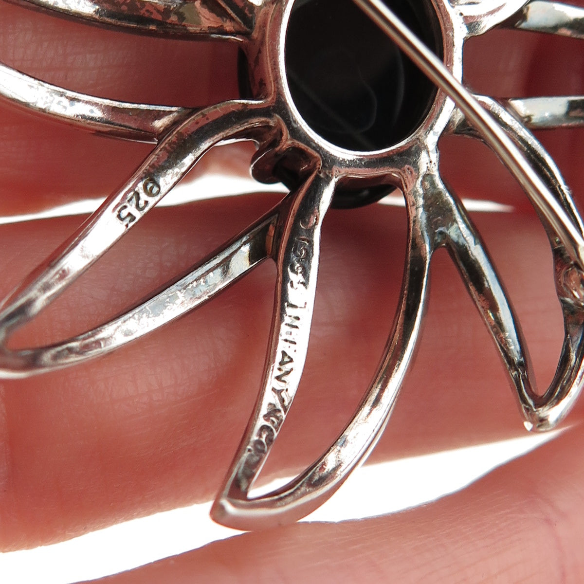 925 Sterling Silver Vintage 1995 Real Black Onyx Fireworks Pin Brooch