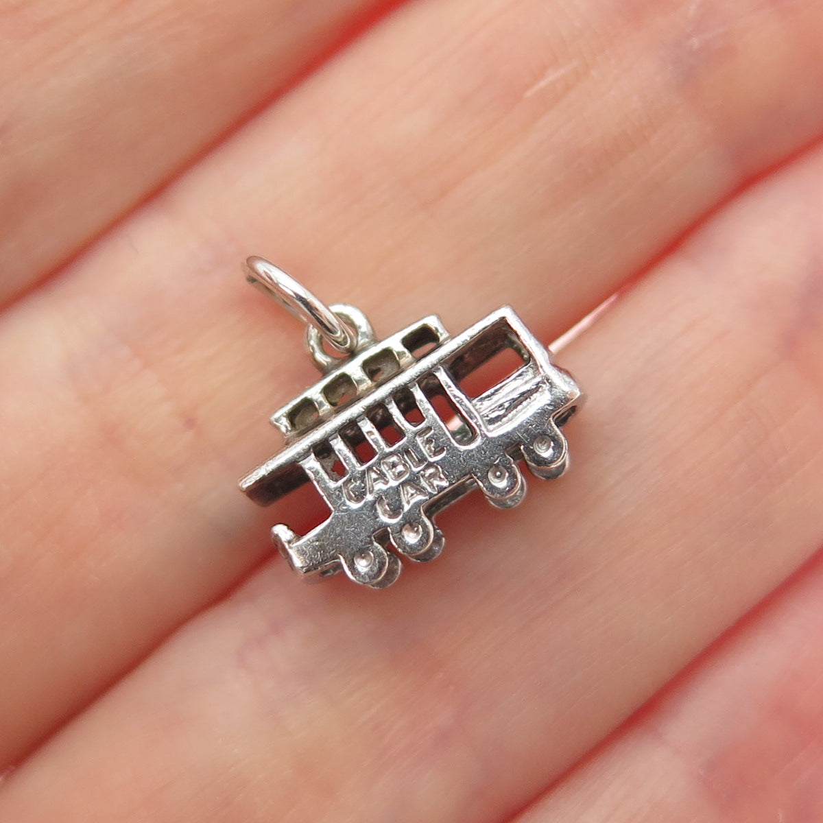 925 Sterling Silver Vintage Cable Car Oxidized Minimalist 3D Charm Pendant