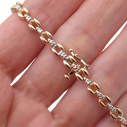 Heng Ngai 925 Sterling Silver 2-Tone Real Diamond Bracelet 7.25"