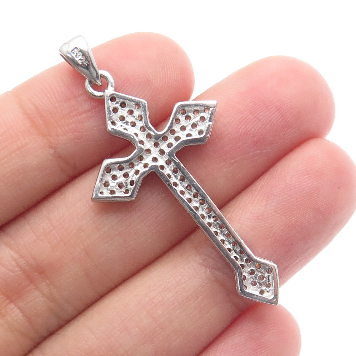 925 Sterling Silver Round-Cut C Z Sparkle Cross Religious Charm Pendant