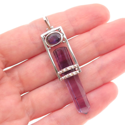 925 Sterling Silver Vintage Real Amethyst Amulet Charm Pendant