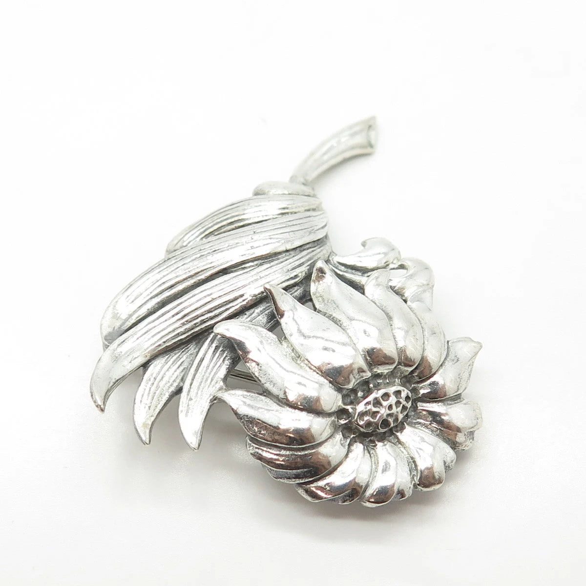 925 Sterling Silver Antique Art Deco Jewelart Floral Leaf Pin Brooch