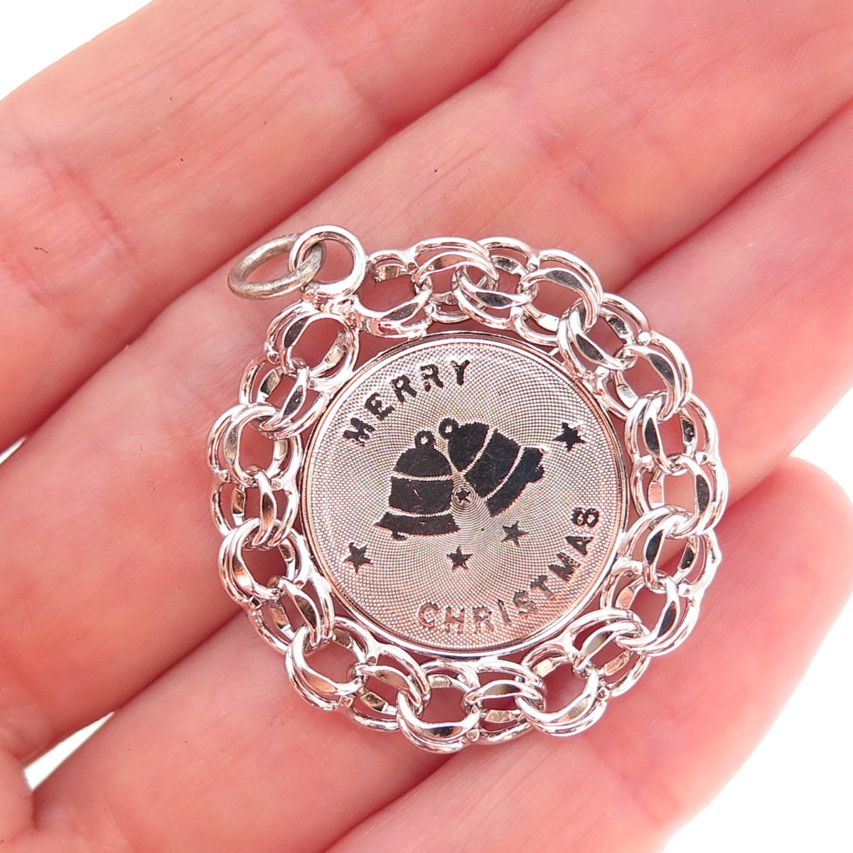 American 925 Sterling Silver Vintage Merry Christmas Bells Charm Pendant