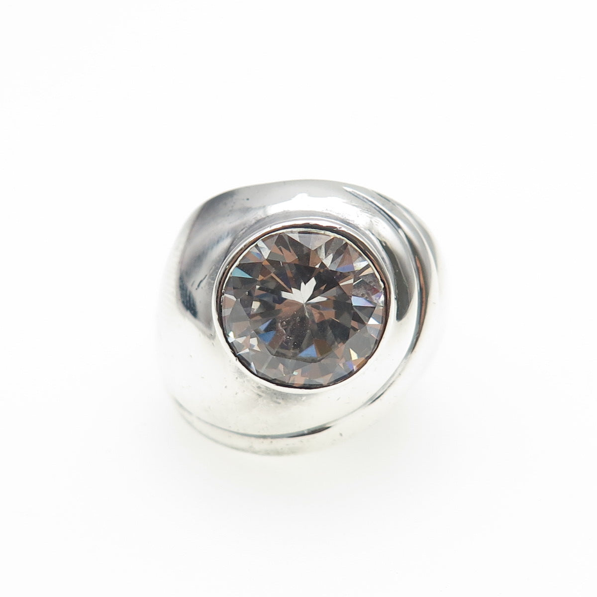 925 Sterling Silver Vintage Round-Cut C Z Modernist Ring Size 6.5