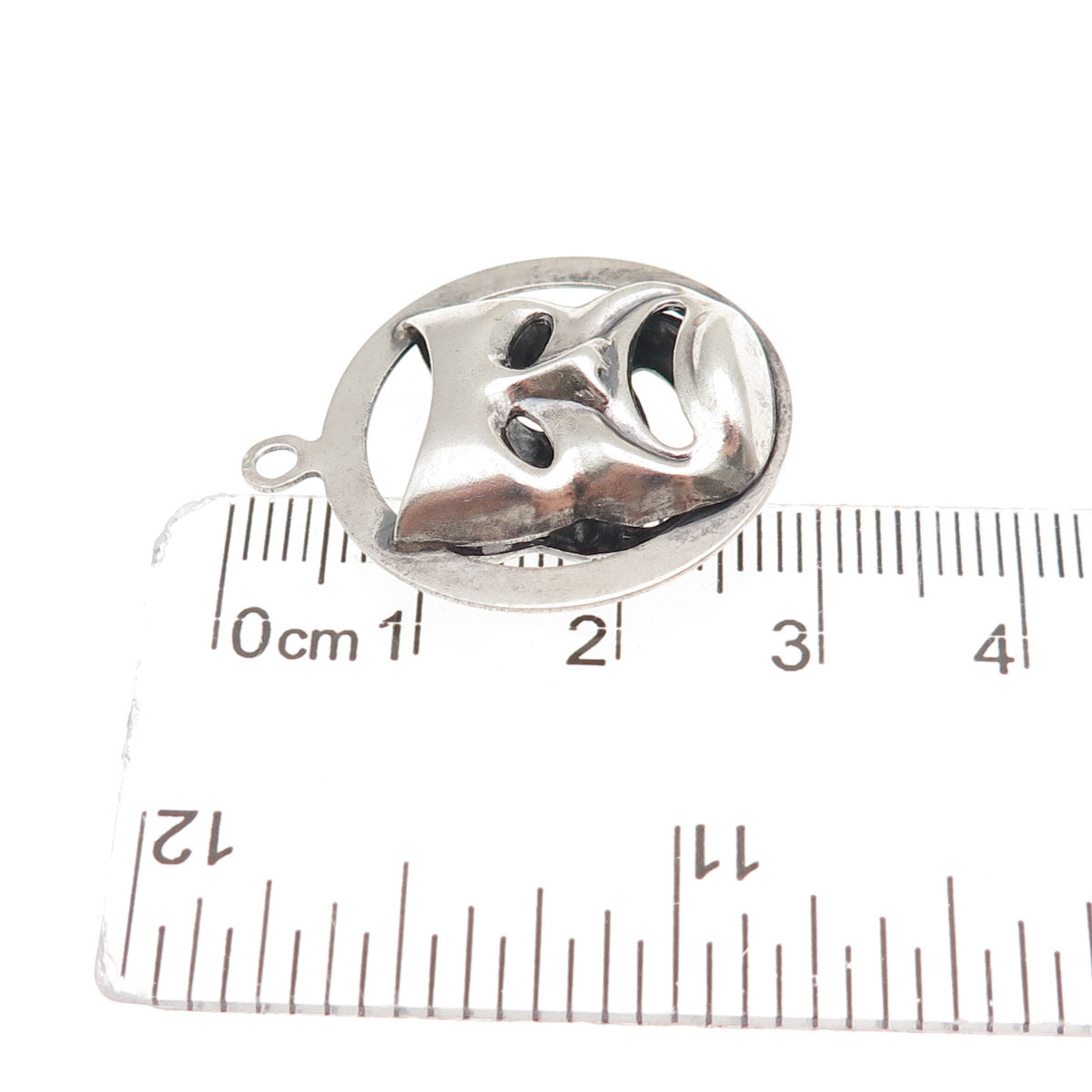 Beau 925 Sterling Antique Art Deco Comedy Tragedy Mask Dual Sided Charm Pendant