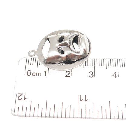 Beau 925 Sterling Antique Art Deco Comedy Tragedy Mask Dual Sided Charm Pendant