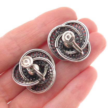 DANECRAFT Sterling Silver Antique Art Deco Flower Oxidized Screw Back Earrings