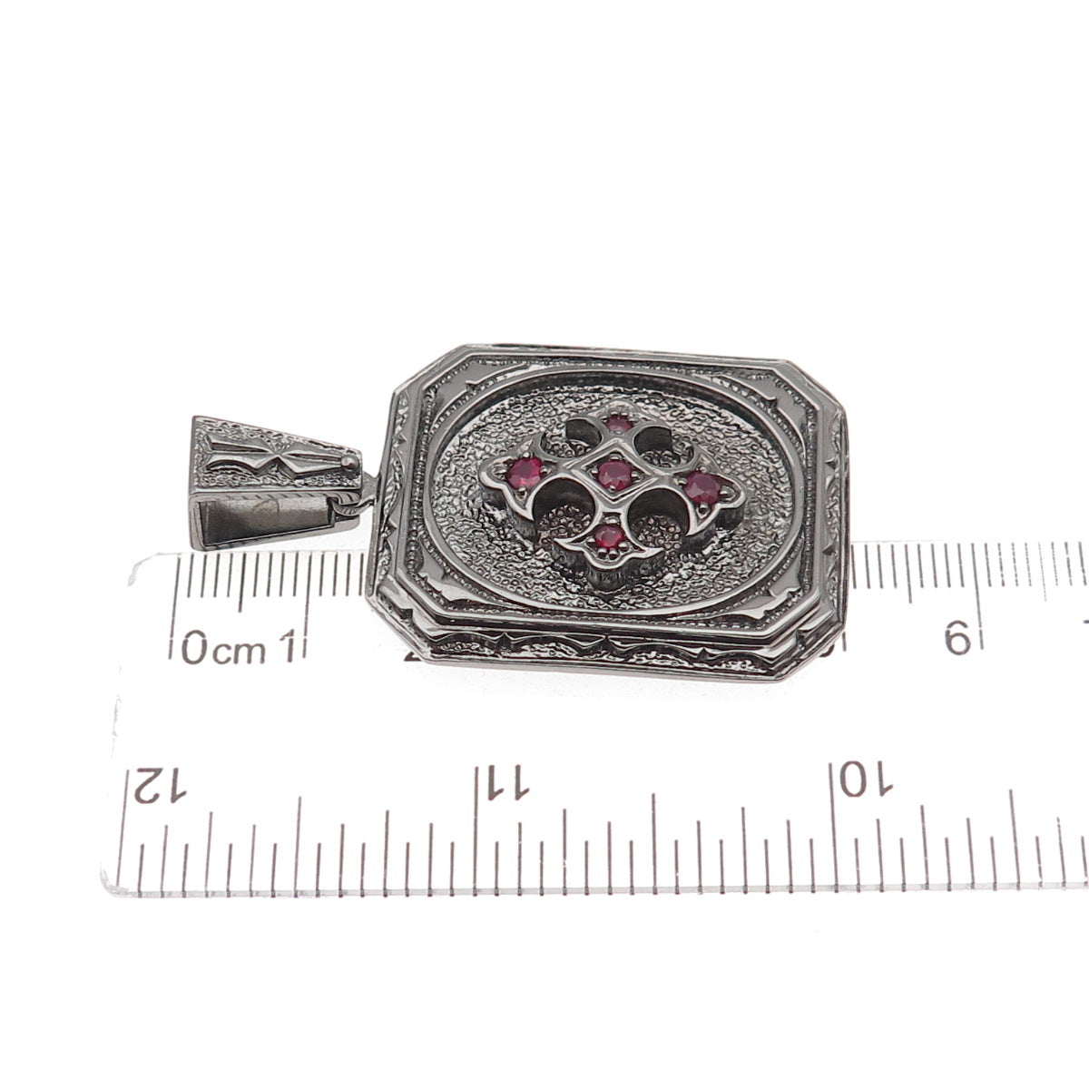 Jolusa 925 Sterling Silver Black Rhodium Real Ruby Fleur de Lis Cross Pendant