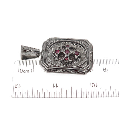 Jolusa 925 Sterling Silver Black Rhodium Real Ruby Fleur de Lis Cross Pendant