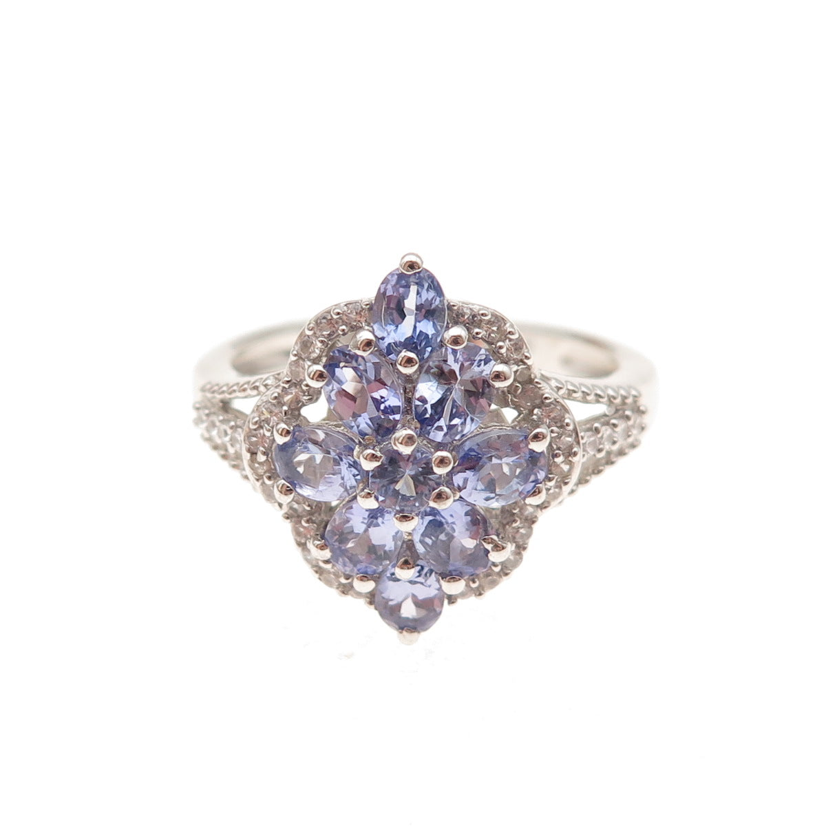 Chuck Clemency 925 Sterling Silver Real Tanzanite & White Topaz Ring Size 8