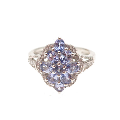 Chuck Clemency 925 Sterling Silver Real Tanzanite & White Topaz Ring Size 8