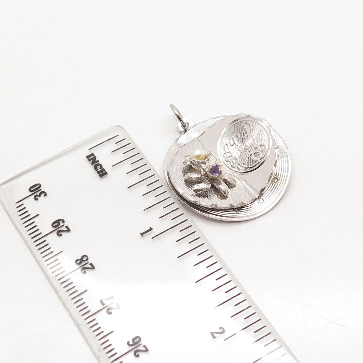 925 Sterling Silver Vintage Old Stock Pearl Amethyst A Date To Remember Pendant