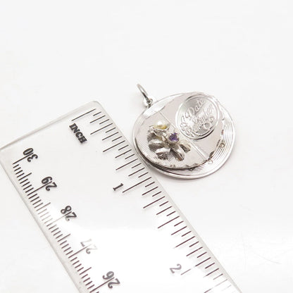 925 Sterling Silver Vintage Old Stock Pearl Amethyst A Date To Remember Pendant