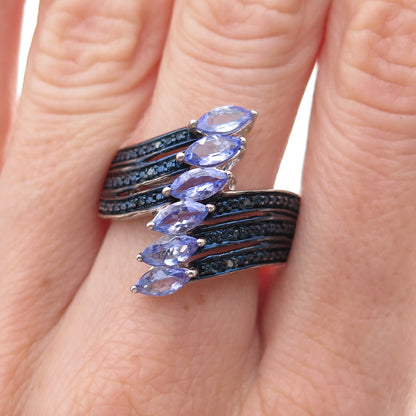 Chuck Clemency 925 Sterling Silver Real Blue Diamond & Tanzanite Ring Size 8.25