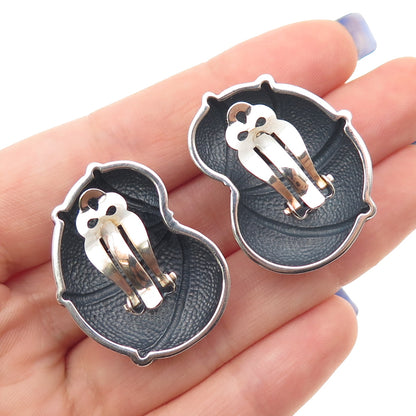 CHARLES KRYPELL 925 Sterling Silver Vintage Modernist Oxidized Clip On Earrings