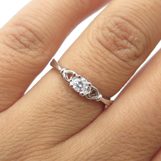 925 Sterling Silver Round-Cut Shaped White C Z Heart Engagement Ring Size 6
