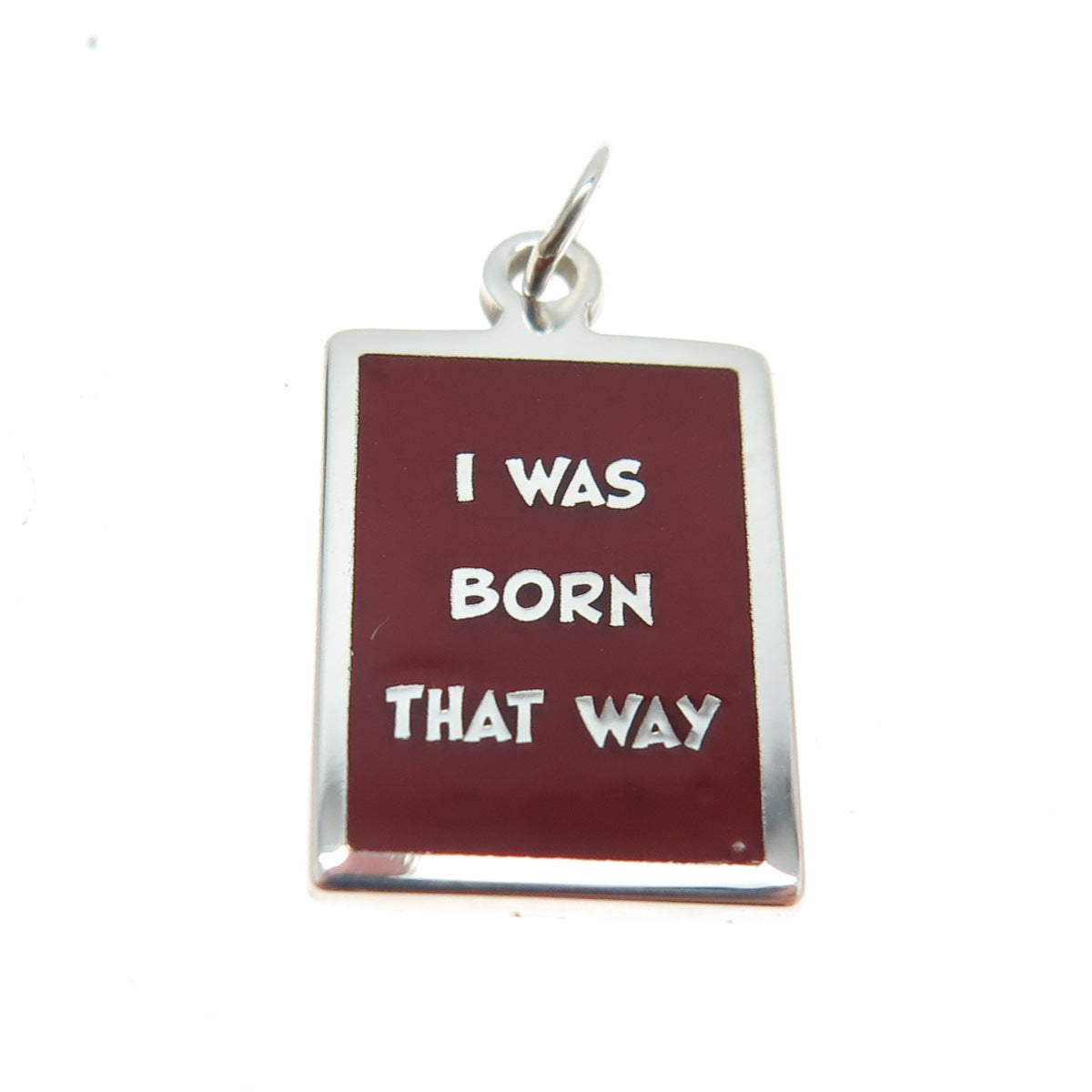 925 Sterling Silver Red Enamel "I Was Born This Way" Minimalist Charm Pendant