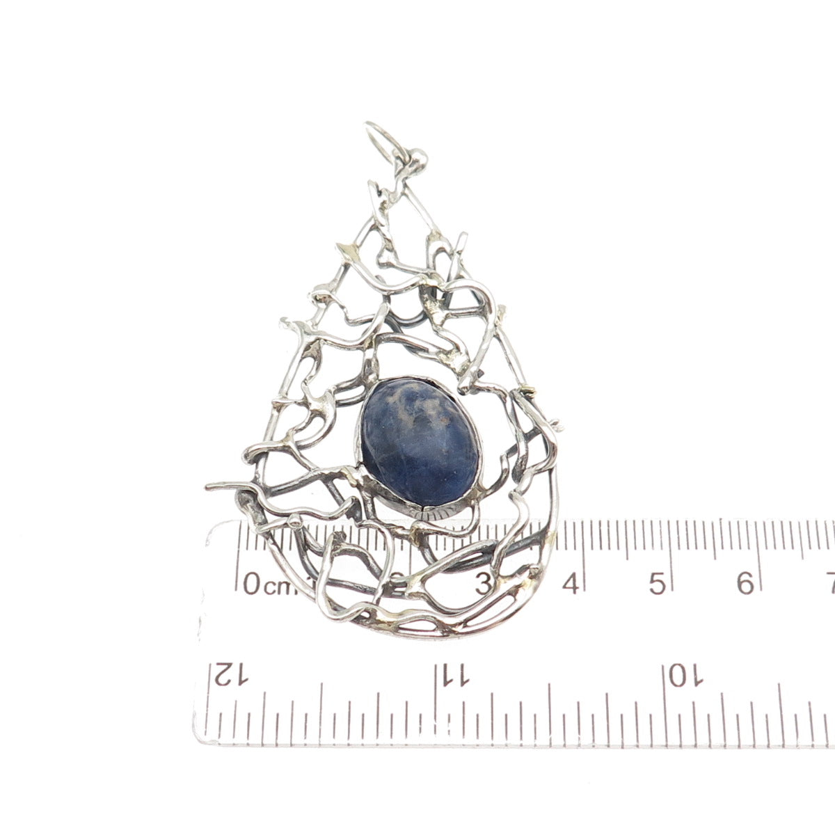 925 Sterling Silver Vintage Real Sodalite Modernist Teardrop Pendant