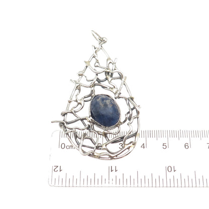 925 Sterling Silver Vintage Real Sodalite Modernist Teardrop Pendant