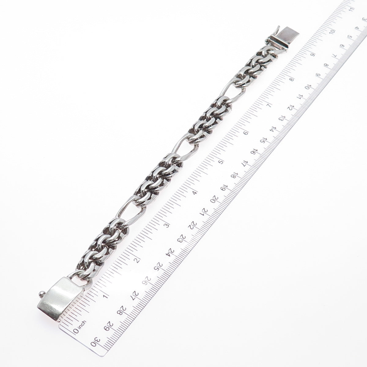 925 Sterling Silver Vintage Mexico Heavy 78.2g Bismark Link Bracelet 8.25"