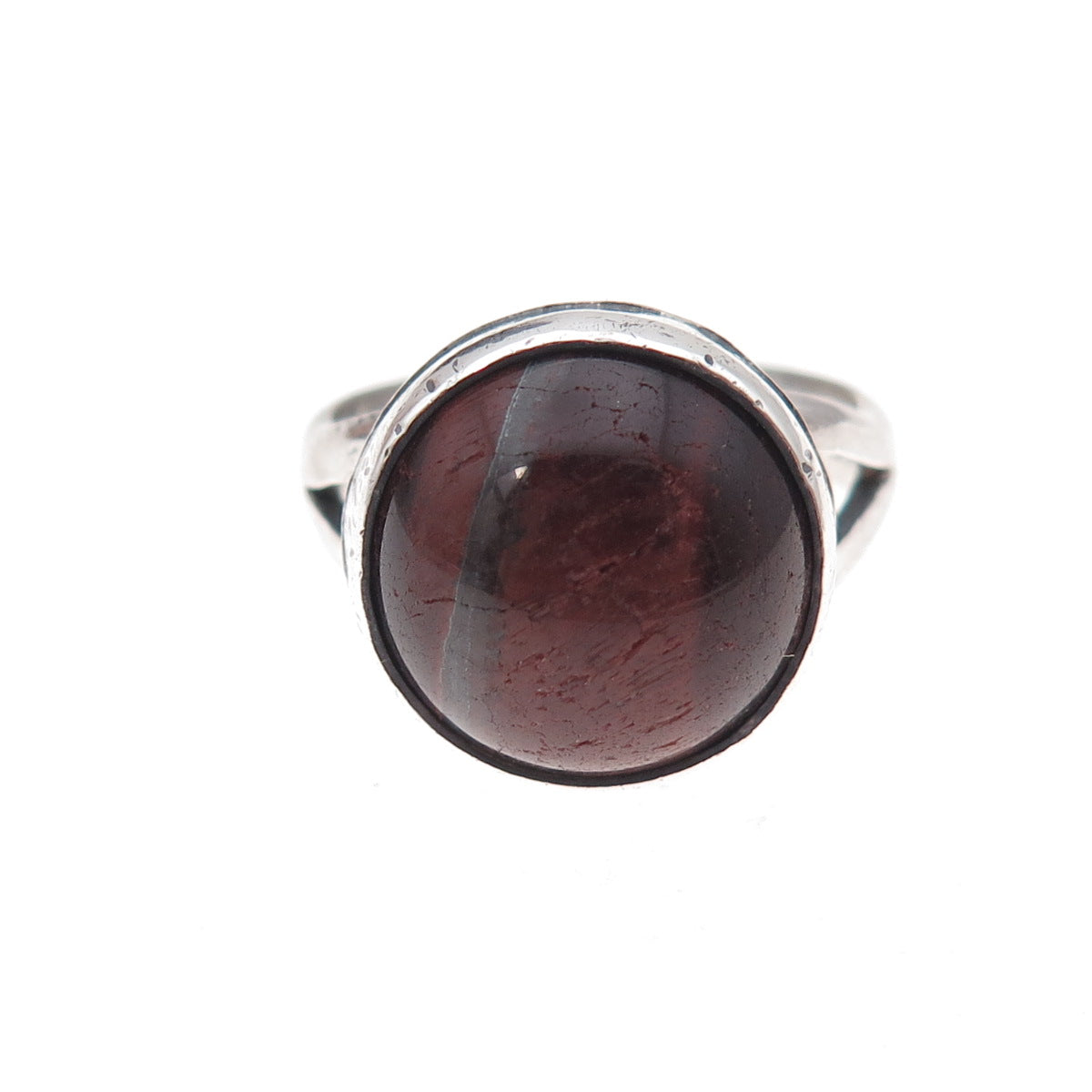 925 Sterling Silver Vintage Real Tiger Iron Modernist Oxidized Ring Size 7.5