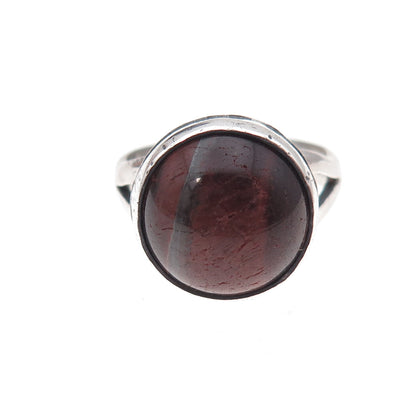 925 Sterling Silver Vintage Real Tiger Iron Modernist Oxidized Ring Size 7.5