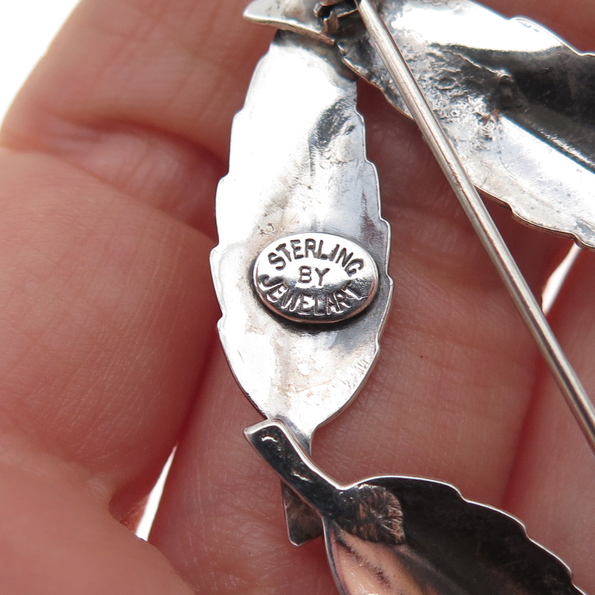 JewelArt 925 Sterling Silver Vintage Feather Oxidized Pin Brooch
