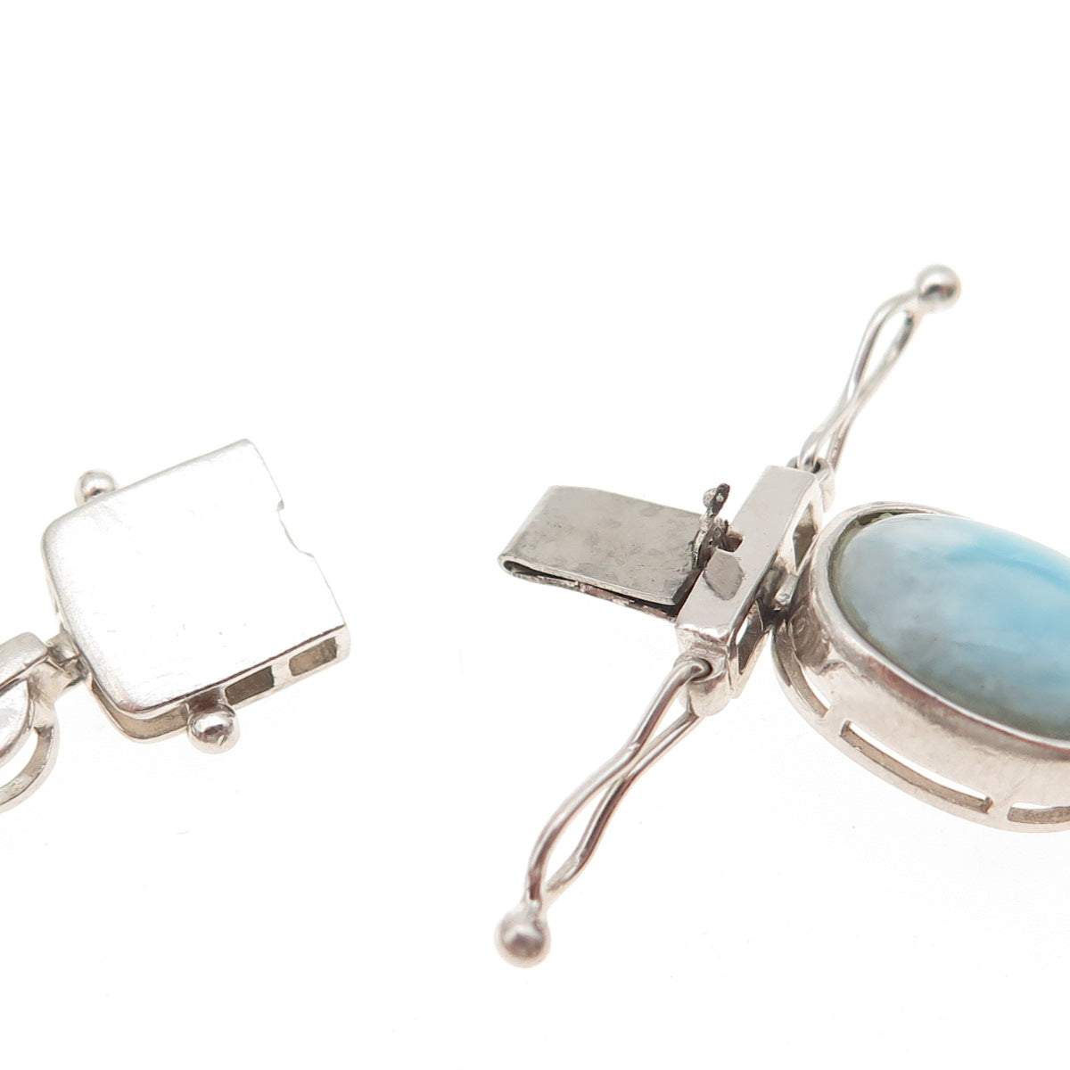 JH YOUNG 925 Sterling Silver Real Larimar & C Z Infinity Link Bracelet 7.75"