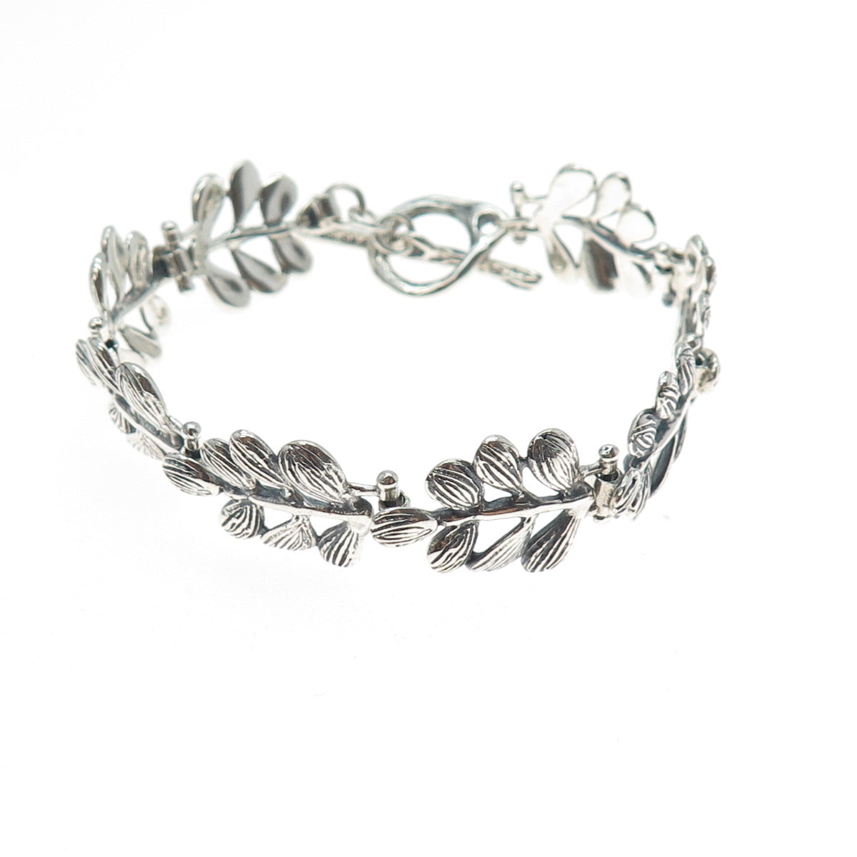 HAGIT GORALI Sterling Silver Vintage Israel Floral Leaf Oxidized Bracelet 6.75"