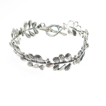 HAGIT GORALI Sterling Silver Vintage Israel Floral Leaf Oxidized Bracelet 6.75"