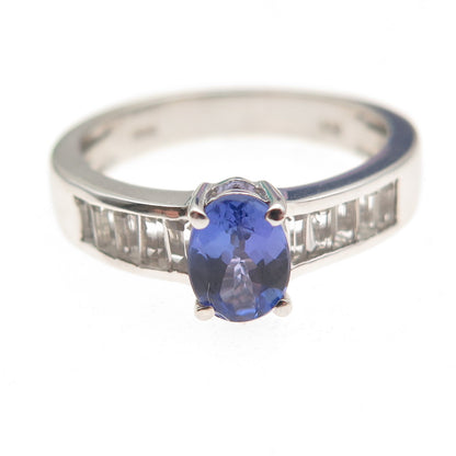 Chuck Clemency 925 Sterling Silver Real Tanzanite & White Topaz Ring Size 8.25