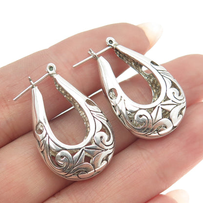 925 Sterling Silver Vintage Ornate Hinged Hoop Earrings