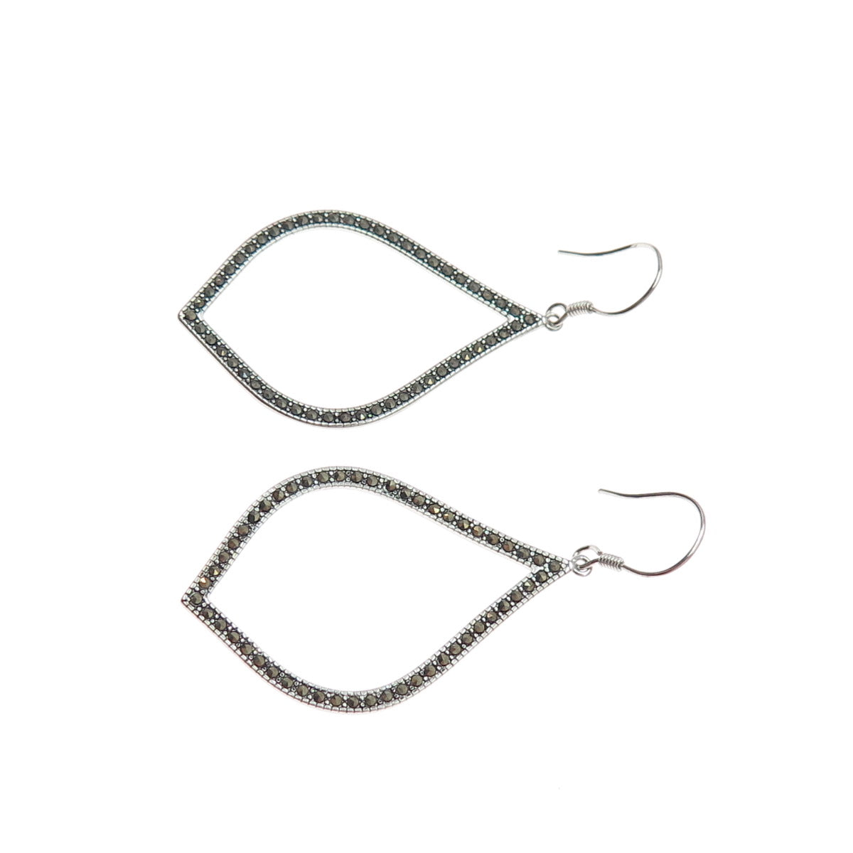 925 Sterling Silver Real Marcasite Modernist Dangle Earrings