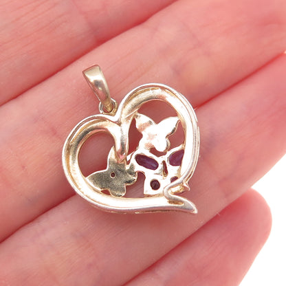 925 Sterling Silver Real Diamond Accent & Amethyst Butterfly Heart Charm Pendant