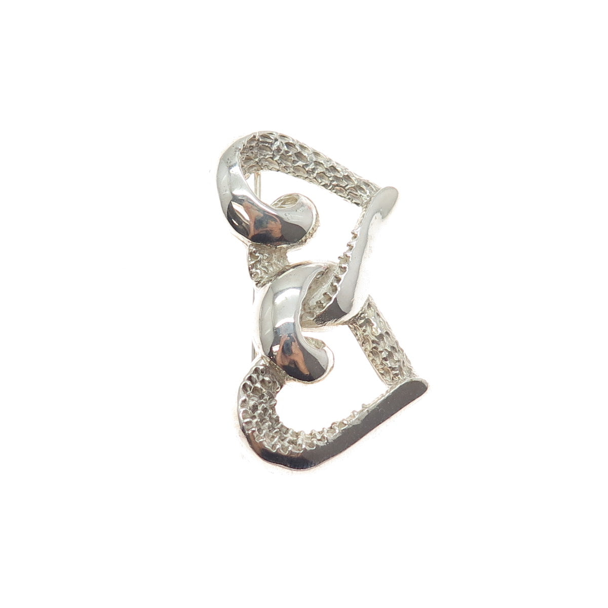 925 Sterling Silver Vintage Mexico Interlocked Heart Pin Brooch