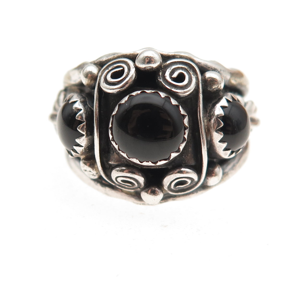 Old Pawn 925 Sterling Silver Vintage Southwestern Black Onyx Ring Size 9.75