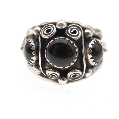 Old Pawn 925 Sterling Silver Vintage Southwestern Black Onyx Ring Size 9.75