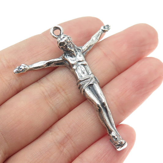 925 Sterling Silver Vintage Crucifix Cross Religious Oxidized Pendant