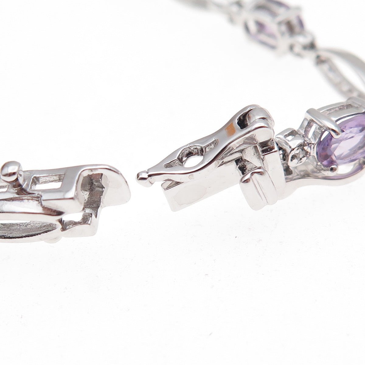 925 Sterling Silver Real Amethyst & C Z Bracelet 7.25"