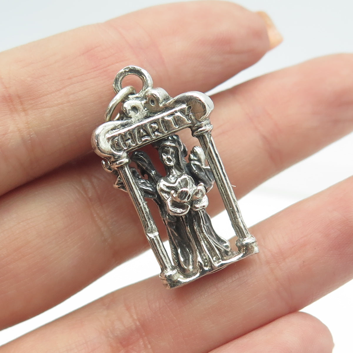 JEWELART 925 Sterling Silver Antique Art Deco Faith Hope & Charity Charm Pendant