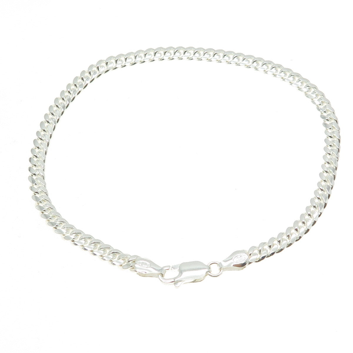 925 Sterling Silver Italy Flat Curb Link Bracelet 8"
