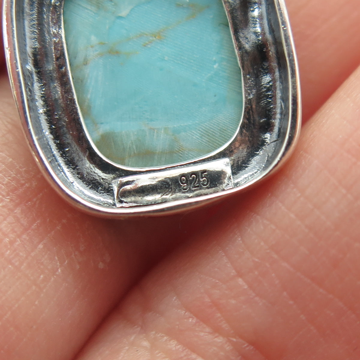 925 Sterling Silver Vintage Real Turquoise Kali Granulated Pendant