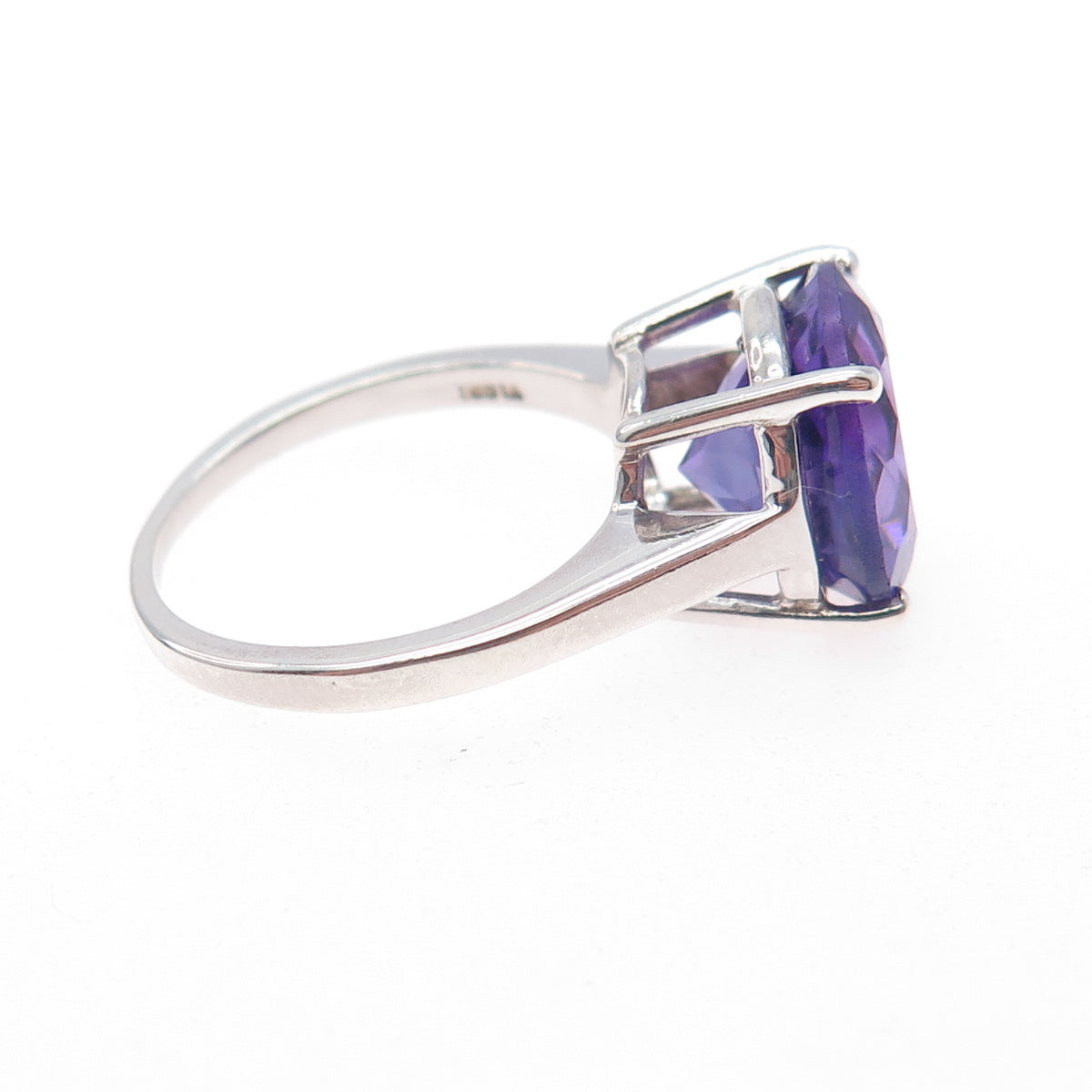 925 Sterling Silver Vintage Real Round-Cut Amethyst Ring Size 7