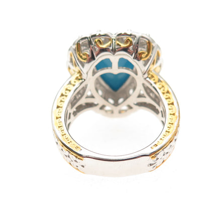 Michael Valitutti Gems En Vogue Sterling Turquoise & Topaz Heart Ring Size 8.25