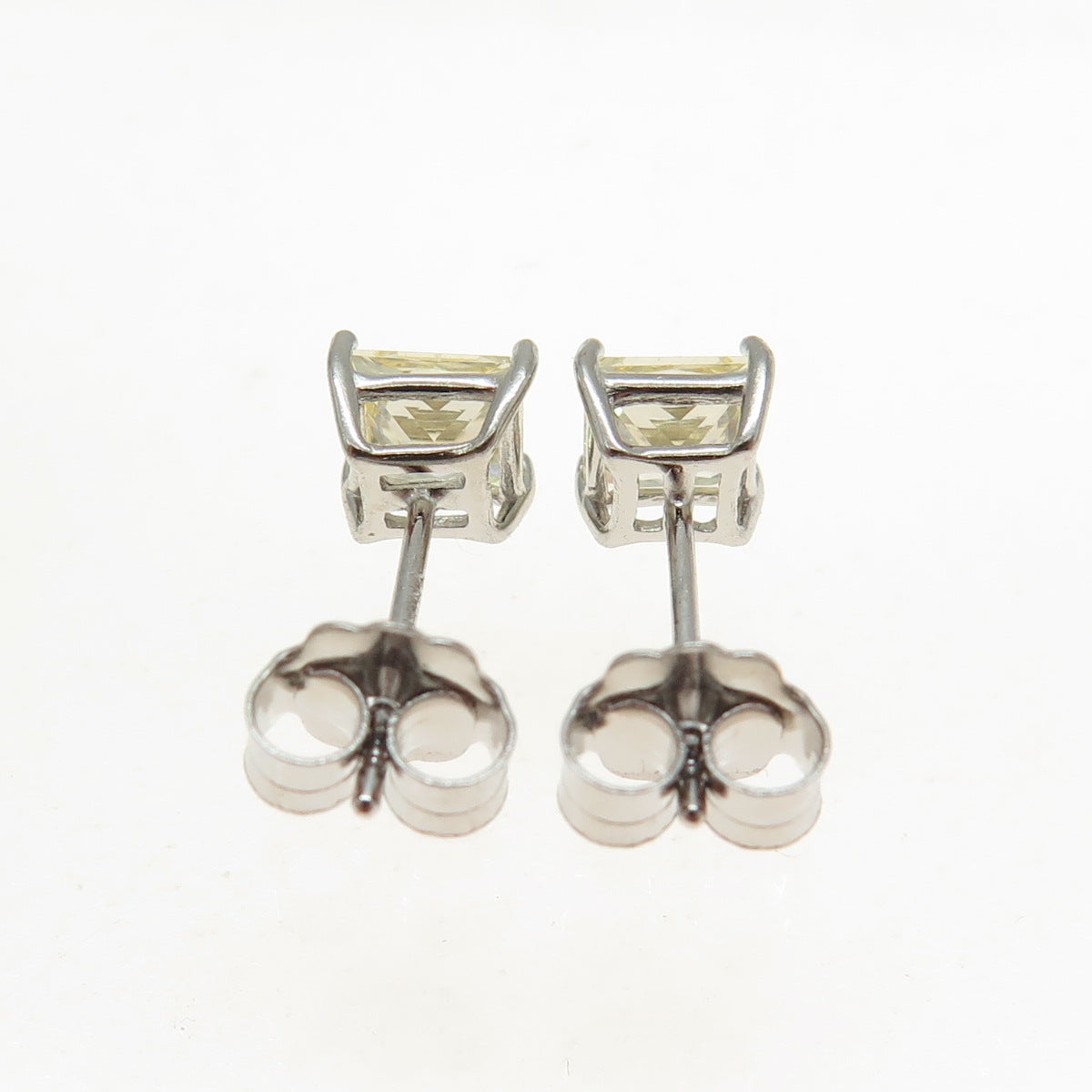 925 Sterling Silver Princess-Cut Canary C Z Stud Earrings