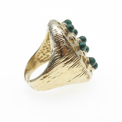 925 Sterling Silver Gold Plated Vintage Real Malachite Modernist Ring Size 10.25